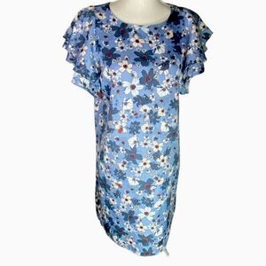 Loft Wm’s Sz Sm Blue Floral Flutter Sleeve Lined Knee Length Sheath Dress